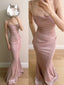 Elegant Pink Mermaid Spaghetti Strap Glittery Long Formal Prom Dresses Bridesmaid Dresses