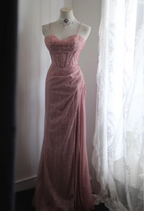 Elegant Pink Mermaid Spaghetti Strap Sequined Long Formal Prom Dresses
