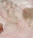 Elegant Pink Off-shoulder 3D Flower Pleated Chiffon Long Prom Dress