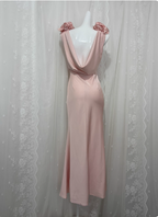 Elegant Pink Sleeveless 3D Floral Crew Neck Satin Long Formal Prom Dresses