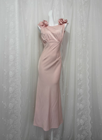 Elegant Pink Sleeveless 3D Floral Crew Neck Satin Long Formal Prom Dresses