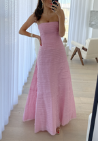 Elegant Pink Strapless A-Line Long Formal Prom Dresses