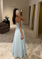Elegant Pink Strapless A-Line Long Formal Prom Dresses