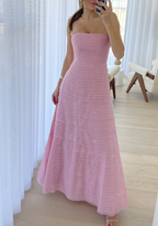 Elegant Pink Strapless A-Line Long Formal Prom Dresses