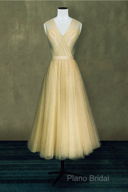 Elegant Pleated Tulle Midi Formal Prom Party Dresses