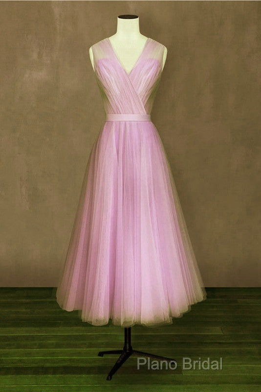 Elegant Pleated Tulle Midi Formal Prom Party Dresses