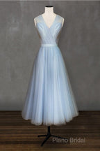 Elegant Pleated Tulle Midi Formal Prom Party Dresses
