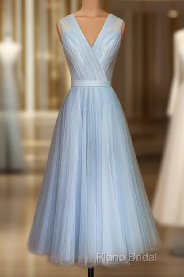 Elegant Pleated Tulle Midi Formal Prom Party Dresses Main image