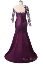 Elegant Plus Size Mermaid Long Sleeves Floor-Length Formal Prom Dresses With Lace Appliques