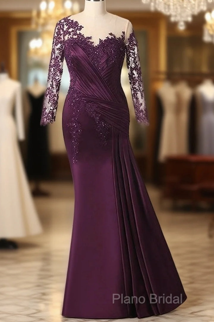Elegant Plus Size Mermaid Long Sleeves Floor-Length Formal Prom Dresses With Lace Appliques Main image