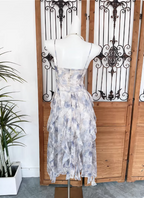 Elegant Printed Spaghetti Strap V-Neck Ruffled Layered Tulle Formal Prom Dresses