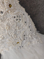 Elegant Pure White Sweetheart Neck Pearl Lace Tulle Long Formal Prom Dresses