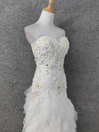 Elegant Pure White Sweetheart Neck Pearl Lace Tulle Long Formal Prom Dresses