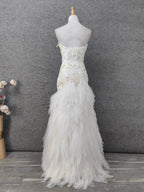 Elegant Pure White Sweetheart Neck Pearl Lace Tulle Long Formal Prom Dresses