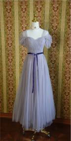 Elegant Purple A-Line Puff Sleeve Tulle Long Formal Prom Dresses Bridesmaid Dresses