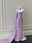 Elegant Purple Fitted Strapless Pleated Satin Long Formal Prom Dresses
