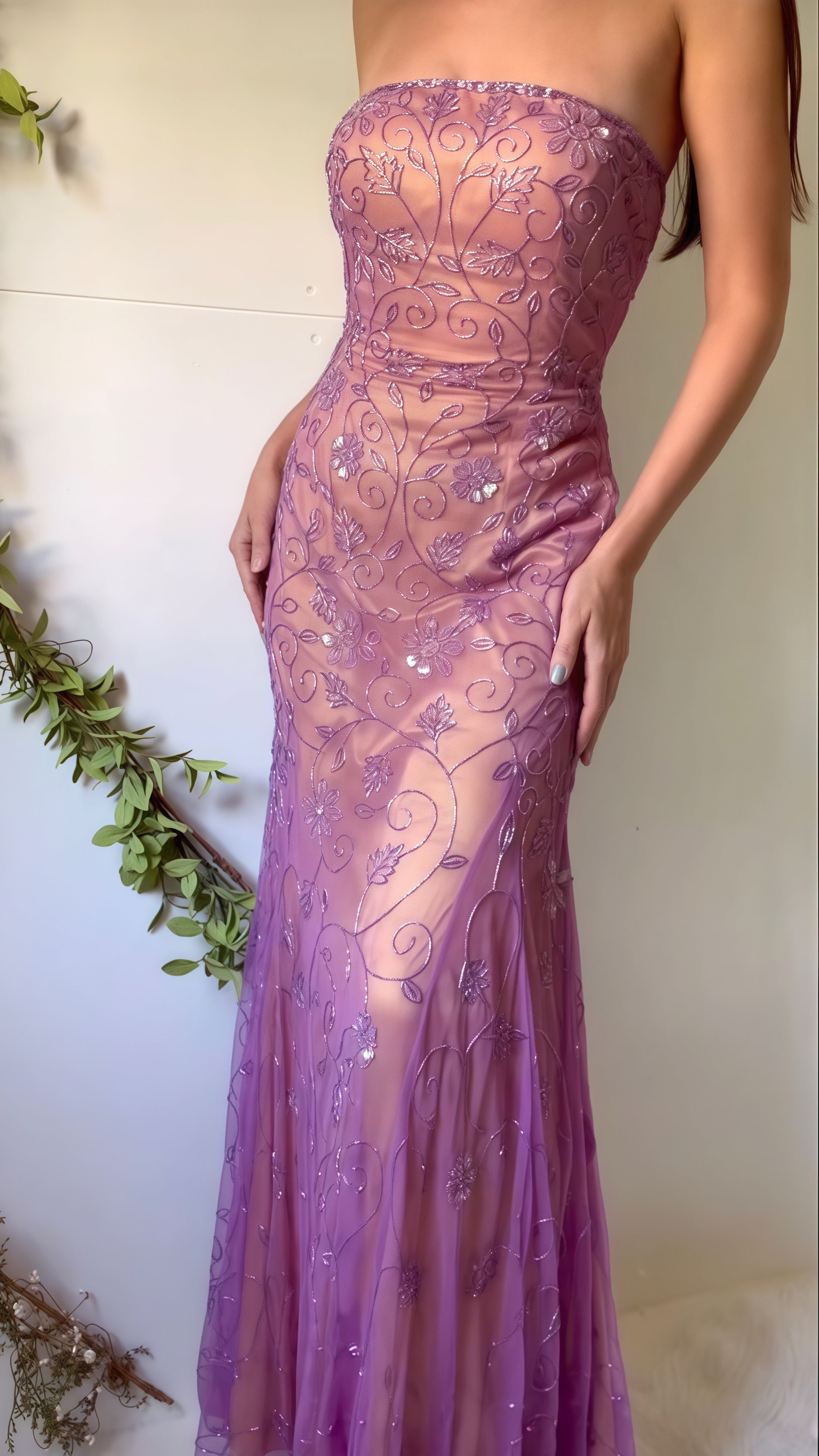 Elegant Purple Lace Formal Evening Dresses, Sleeveless Party Dresses