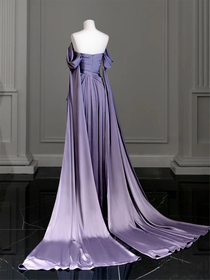 Elegant Purple Satin Formal Prom Dresses, Draped Bodice Formal Party Dresses Secondary image