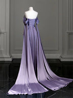Elegant Purple Satin Formal Prom Dresses, Draped Bodice Formal Party Dresses