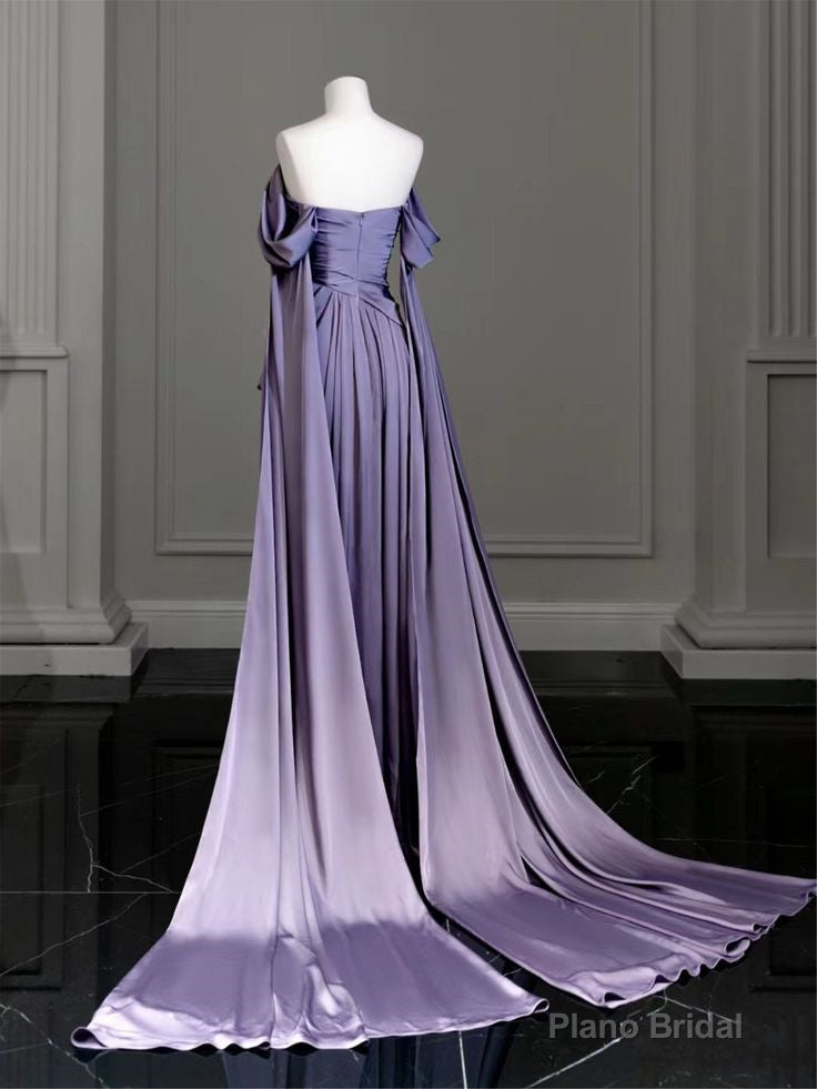 Elegant Purple Satin Prom Dress, Draped Bodice Formal Party Dress Secondary image