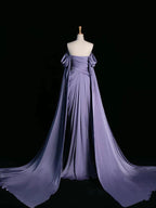 Elegant Purple Satin Formal Prom Dresses, Draped Bodice Formal Party Dresses