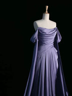 Elegant Purple Satin Formal Prom Dresses, Draped Bodice Formal Party Dresses