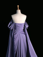 Elegant Purple Satin Formal Prom Dresses, Draped Bodice Formal Party Dresses