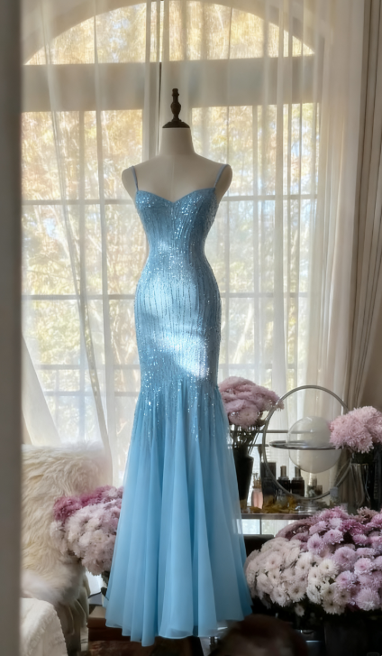 Sparkly Spaghetti Straps Purple Mermaid Wedding Guest Dresses Beaded Tulle Chiffon Long Formal Prom Dresses