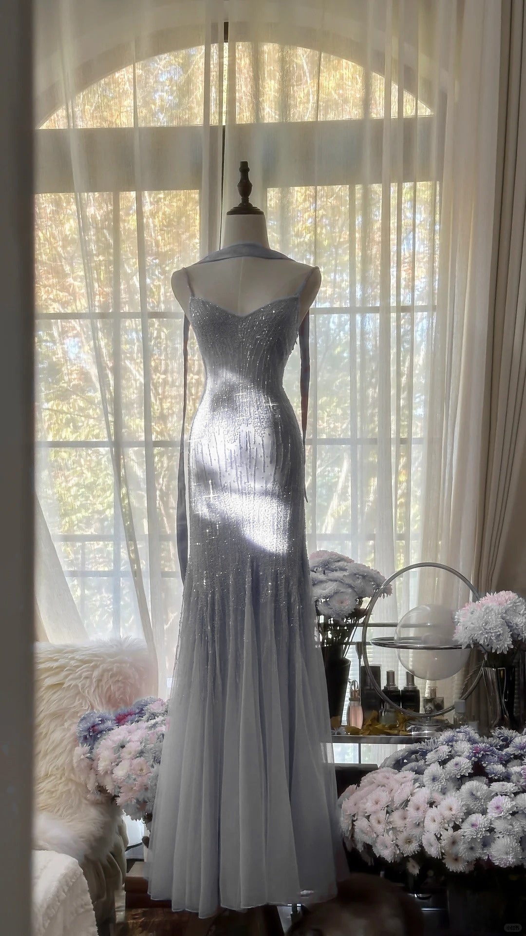 Sparkly Spaghetti Straps Purple Mermaid Wedding Guest Dresses Beaded Tulle Chiffon Long Formal Prom Dresses
