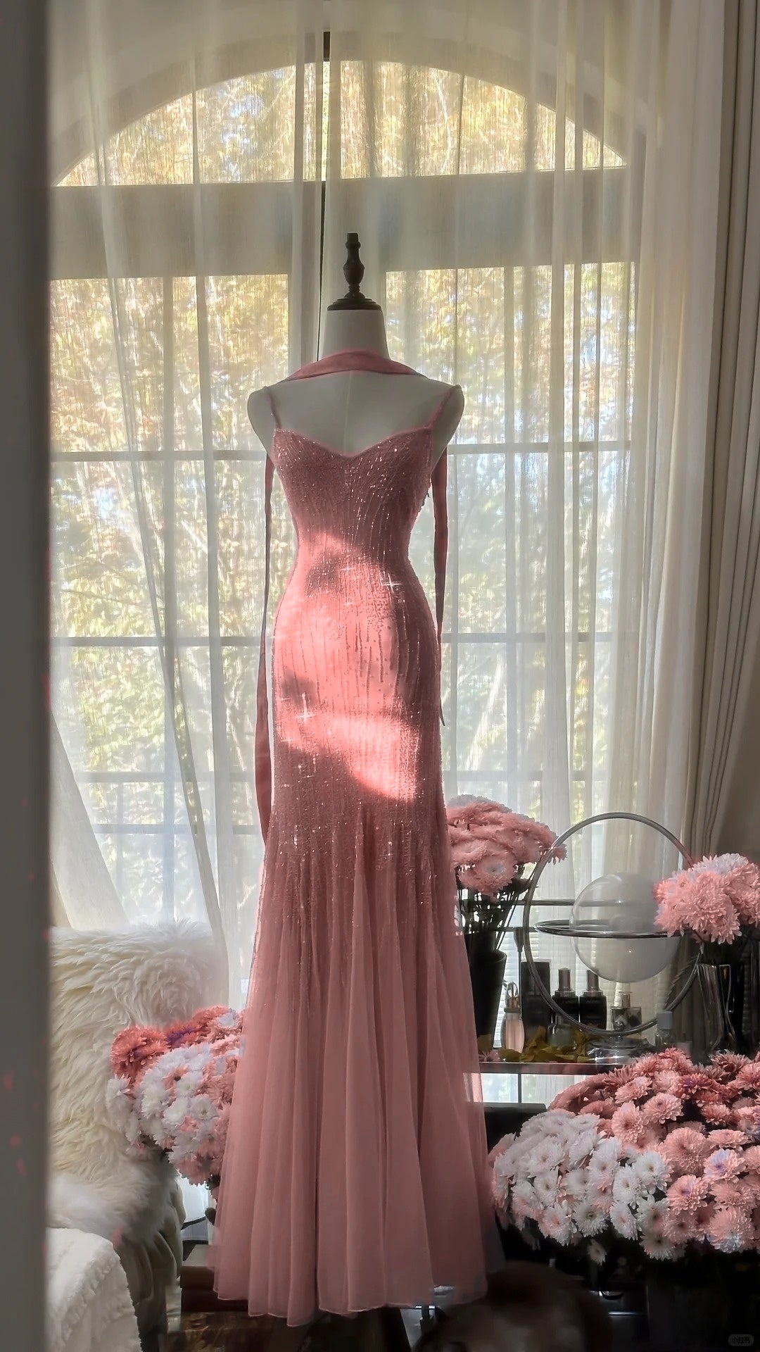 Sparkly Spaghetti Straps Purple Mermaid Wedding Guest Dresses Beaded Tulle Chiffon Long Formal Prom Dresses