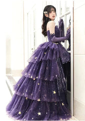 Elegant Purple Stars A-Line Prom Dress Love Elegant Purple Star Lolita