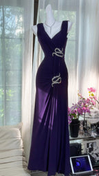 Elegant Purple Strapless Chiffon Long Formal Prom Dresses