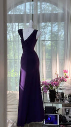 Elegant Purple Strapless Chiffon Long Formal Prom Dresses