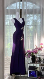 Elegant Purple Strapless Chiffon Long Formal Prom Dresses