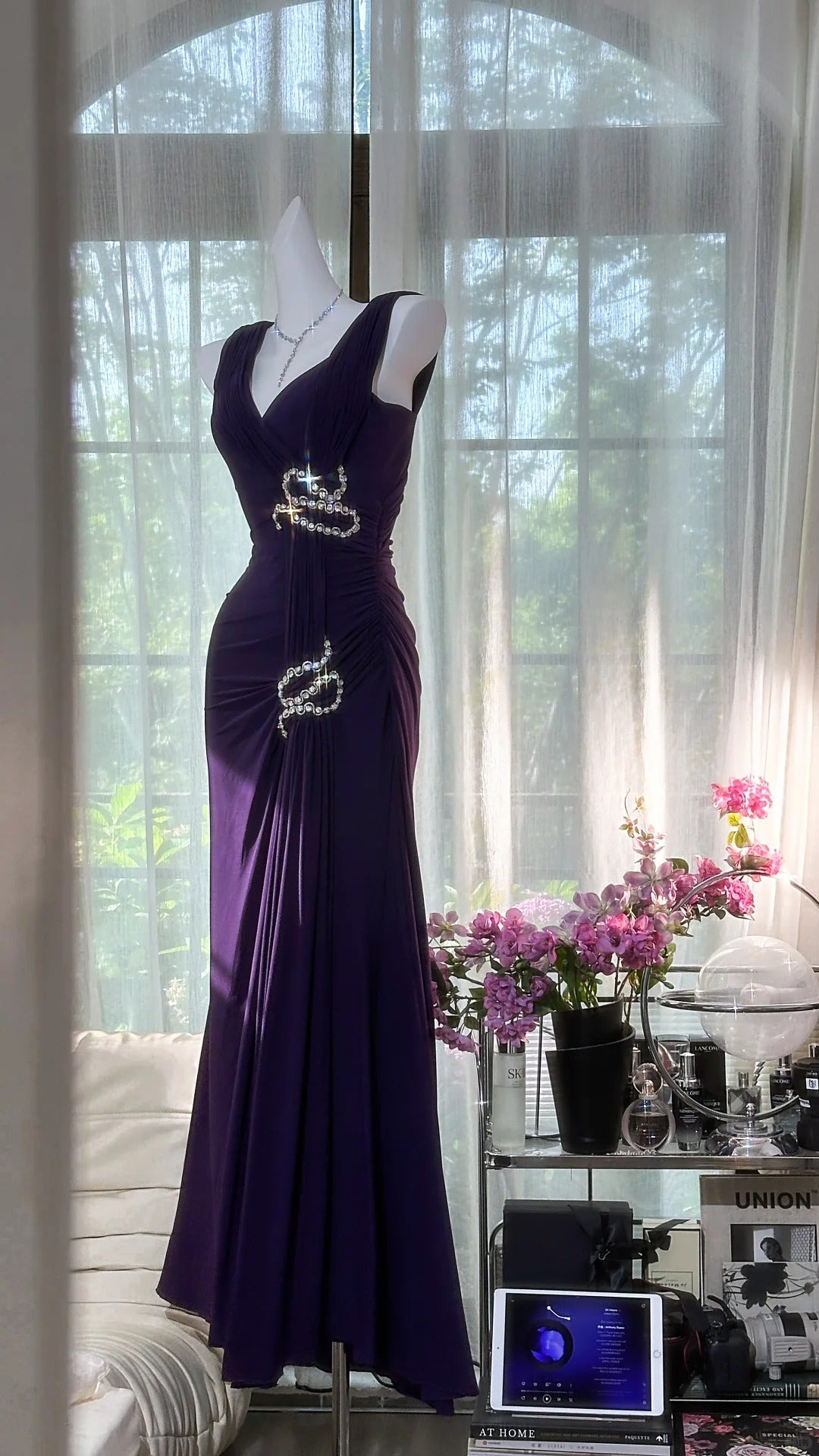 Elegant Purple Strapless Chiffon Long Formal Prom Dresses Main image