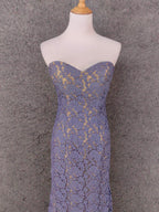 Elegant Purple Sweetheart Neck Split Lace Long Formal Prom Dresses