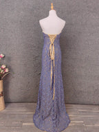 Elegant Purple Sweetheart Neck Split Lace Long Formal Prom Dresses