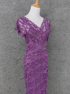 Elegant Purple V-Neck Lace Long Formal Prom Dresses