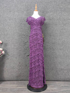 Elegant Purple V-Neck Lace Long Formal Prom Dresses