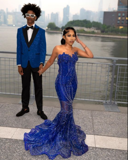 Elegant Royal Blue Sequin Beaded Appliques Mermaid Formal Prom Dresses Formal Evening Dresses