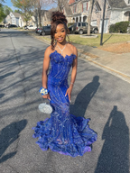 Elegant Royal Blue Sequin Beaded Appliques Mermaid Formal Prom Dresses Formal Evening Dresses