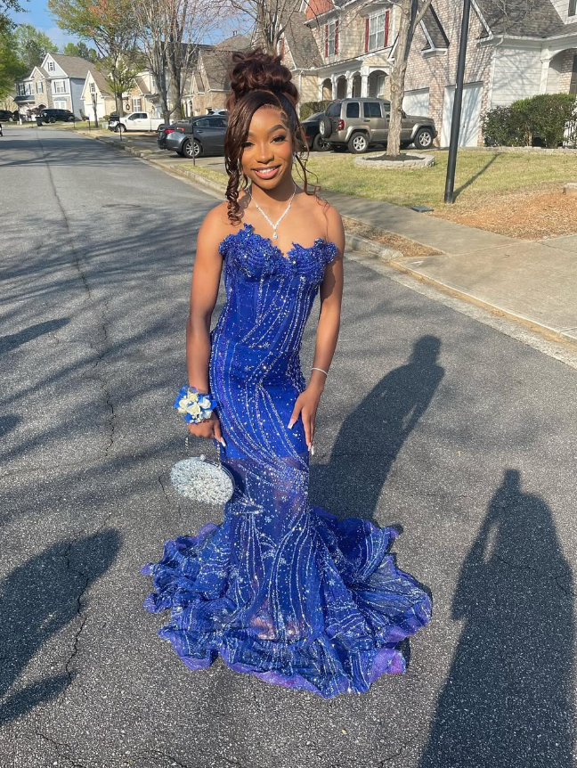 Elegant Royal Blue Sequin Beaded Appliques Mermaid Formal Prom Dresses Formal Evening Dresses