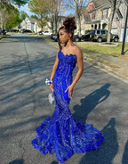 Elegant Royal Blue Sequin Beaded Appliques Mermaid Formal Prom Dresses Formal Evening Dresses