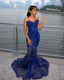 Elegant Royal Blue Sequin Beaded Appliques Mermaid Formal Prom Dresses Formal Evening Dresses