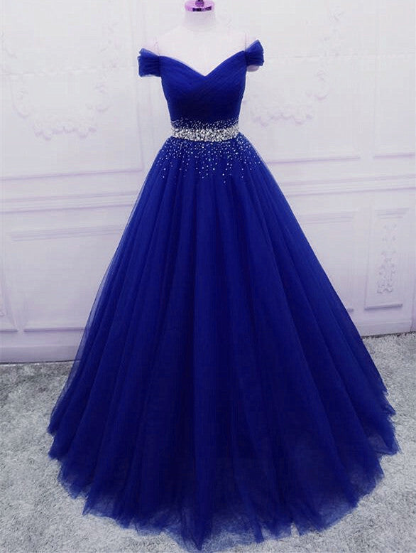 Elegant Royal Blue Tulle Sequins Formal Prom Dresses 2026, A-Line Long Party Dresses Secondary image