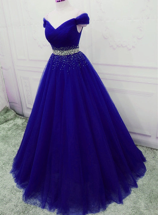 Elegant Royal Blue Tulle Sequins Formal Prom Dresses 2026, A-Line Long Party Dresses