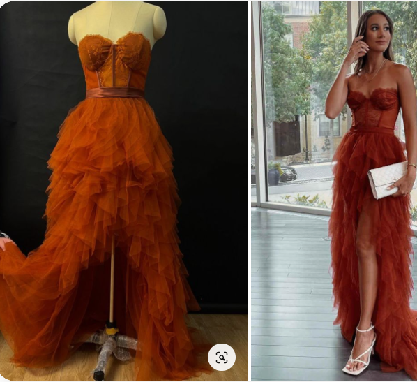 Elegant Rust Tiered Ruffles Tulle Formal Prom Dresses