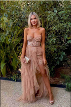 Elegant Rust Tiered Ruffles Tulle Formal Prom Dresses