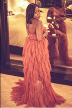 Elegant Rust Tiered Ruffles Tulle Formal Prom Dresses