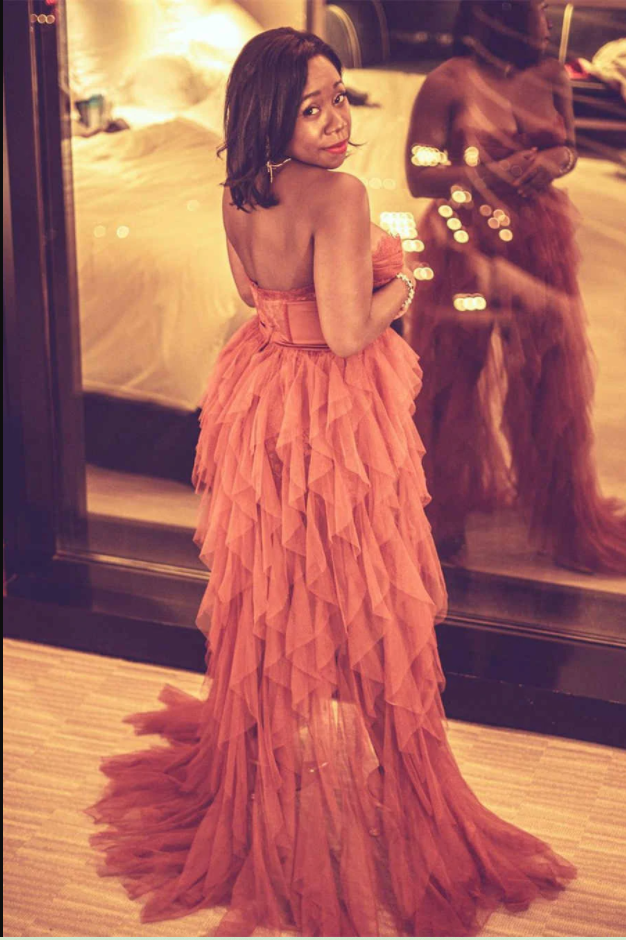 Elegant Rust Tiered Ruffles Tulle Formal Prom Dresses